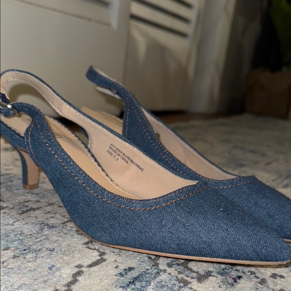 Blue Denim Slingback Heels